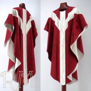 Casulla roja Alfeo semi gótica con pata de gallo