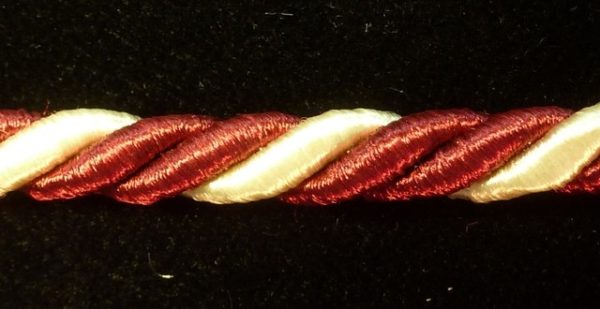 Cordón de seda granate y blanco de 6 mm